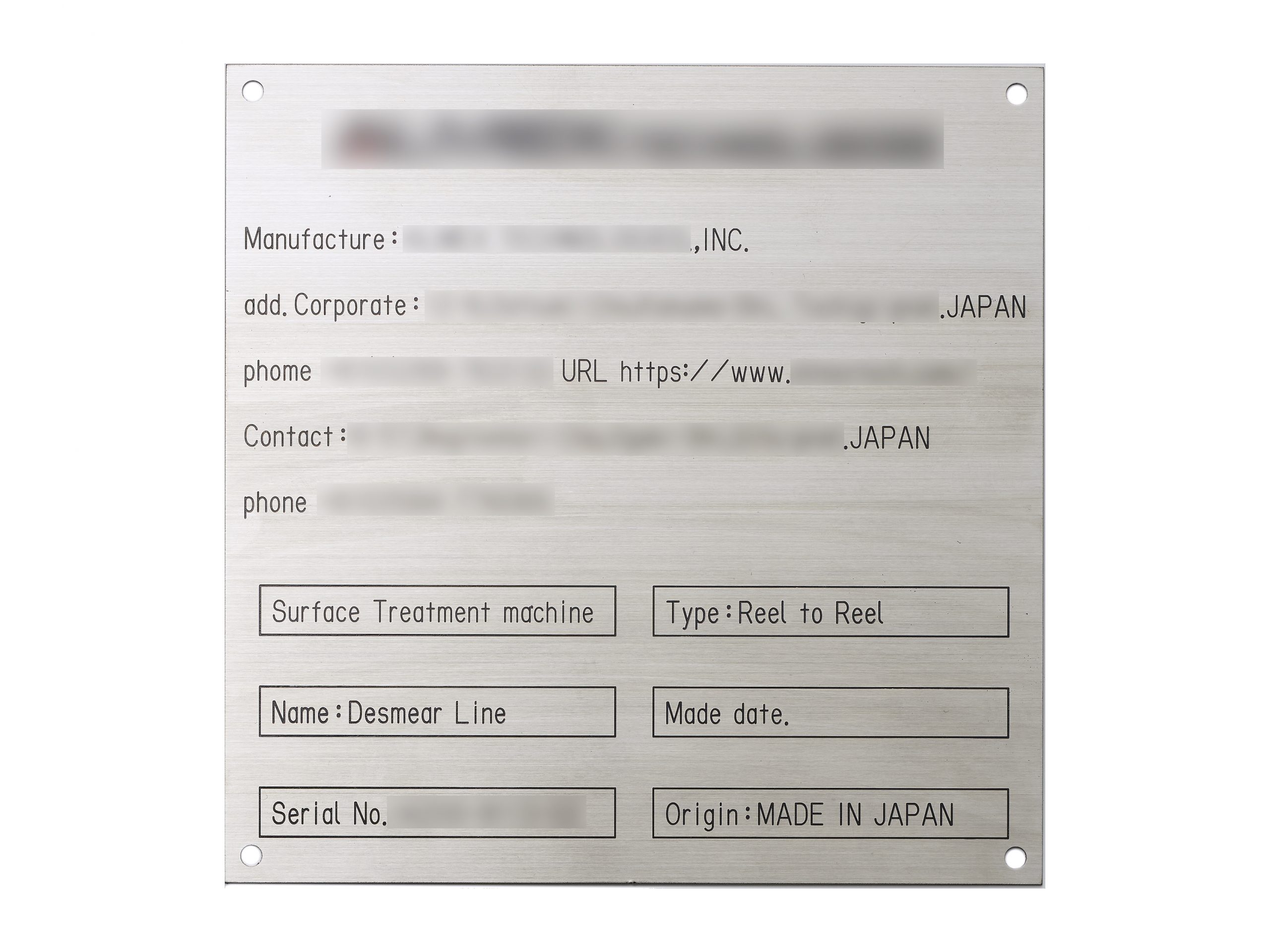ステンレス機械銘板・装置銘板